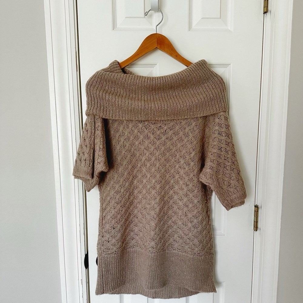 Old Navy Tan Off-the-Shoulder Sweater with Textured Knit, size M